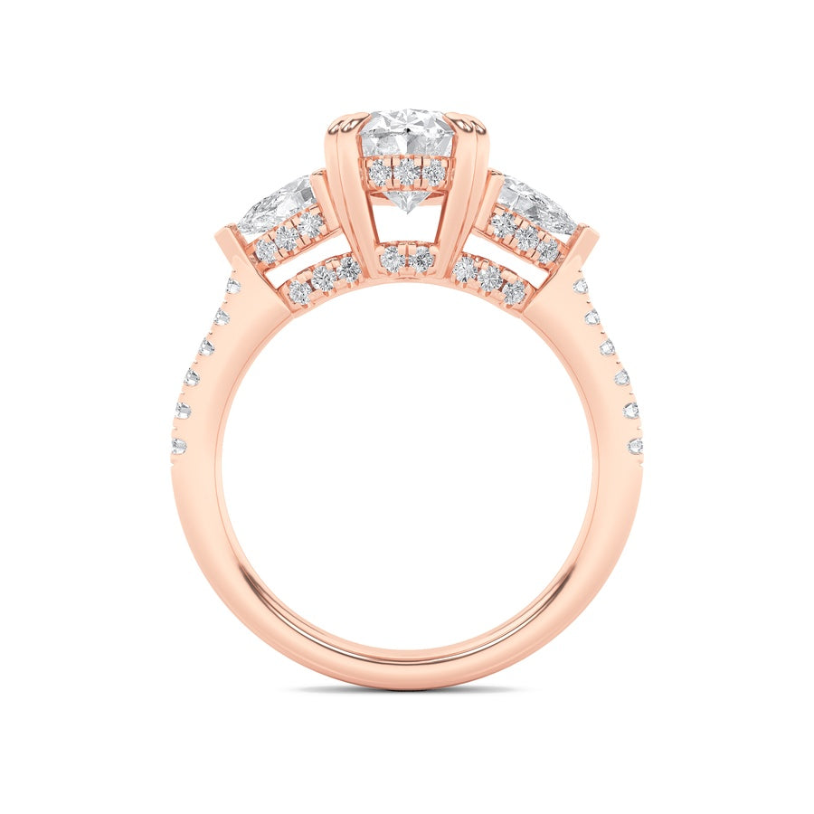 3Cttw Oval Shaped Lab Grown Diamond (F/VS) Three Stone Accented Engagement Ring in 14K Gold