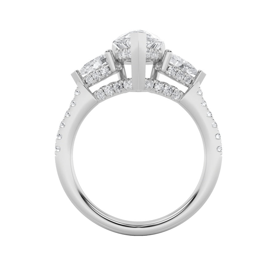 3Cttw Pear Shaped Lab Grown Diamond (F/VS) Three Stone Accented Engagement Ring in 14K Gold