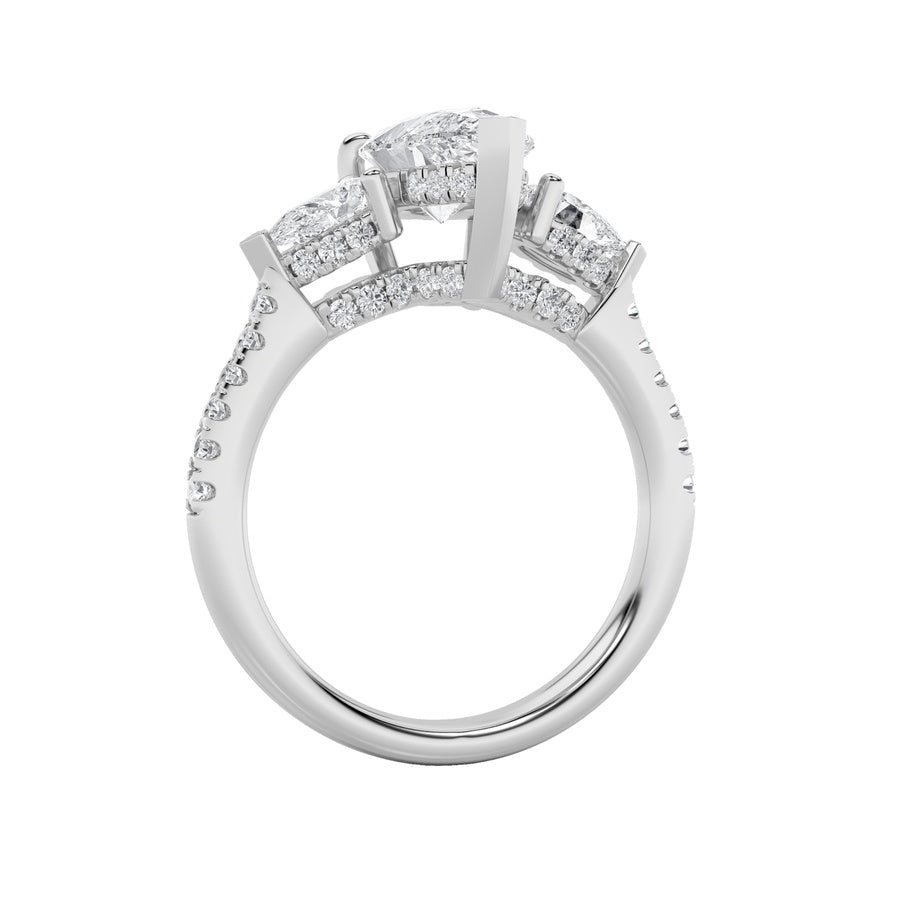 3Cttw Pear Shaped Lab Grown Diamond (F/VS) Three Stone Accented Engagement Ring in 14K Gold