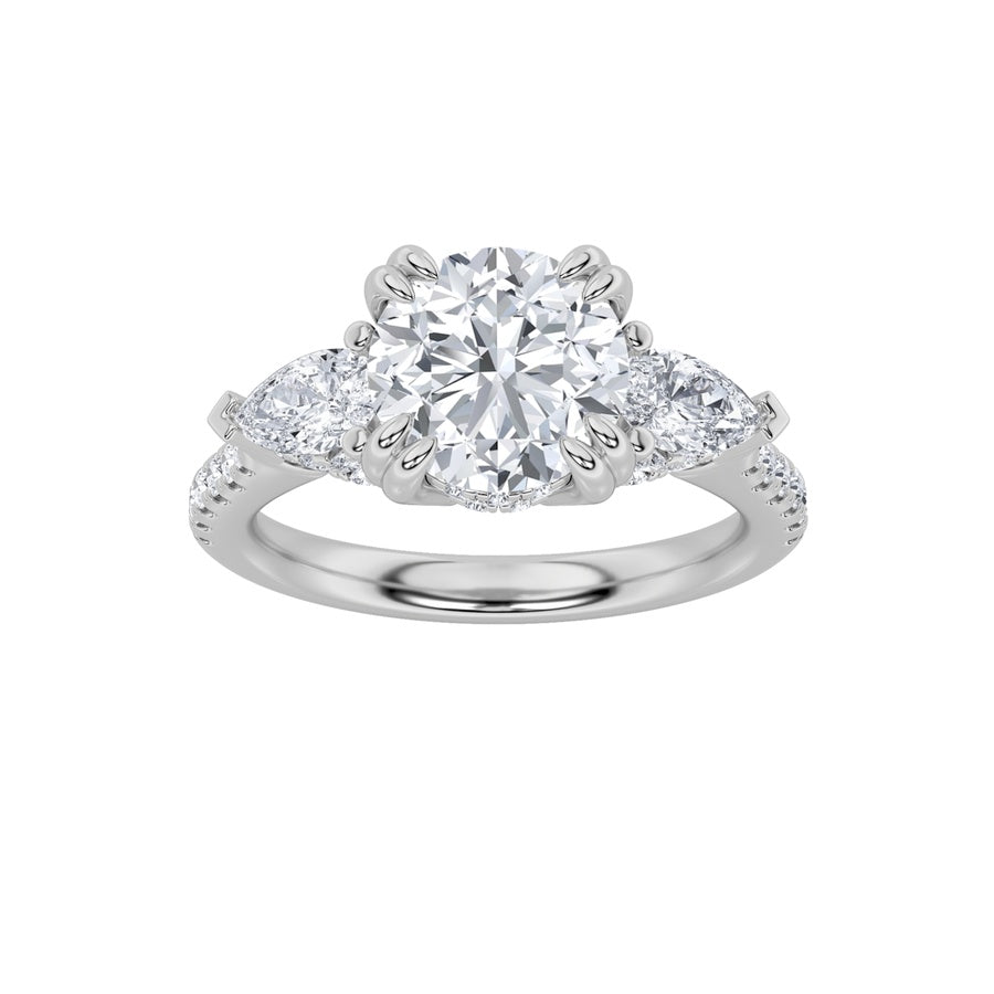 3Cttw Round Shaped Lab Grown Diamond (F/VS) ThreeStone Accented Engagement Ring in 14K Gold