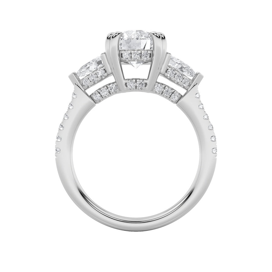 3Cttw Round Shaped Lab Grown Diamond (F/VS) ThreeStone Accented Engagement Ring in 14K Gold