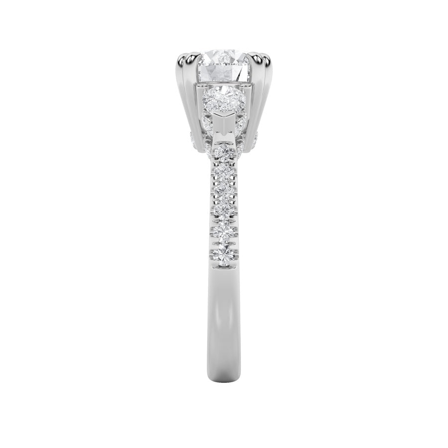 3Cttw Round Shaped Lab Grown Diamond (F/VS) ThreeStone Accented Engagement Ring in 14K Gold