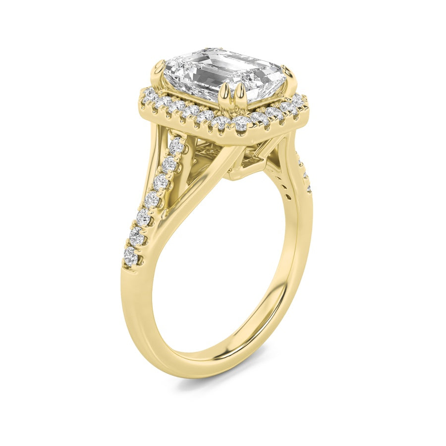 Emerald Shape Halo Accented Engagement Ring lab grown diamond