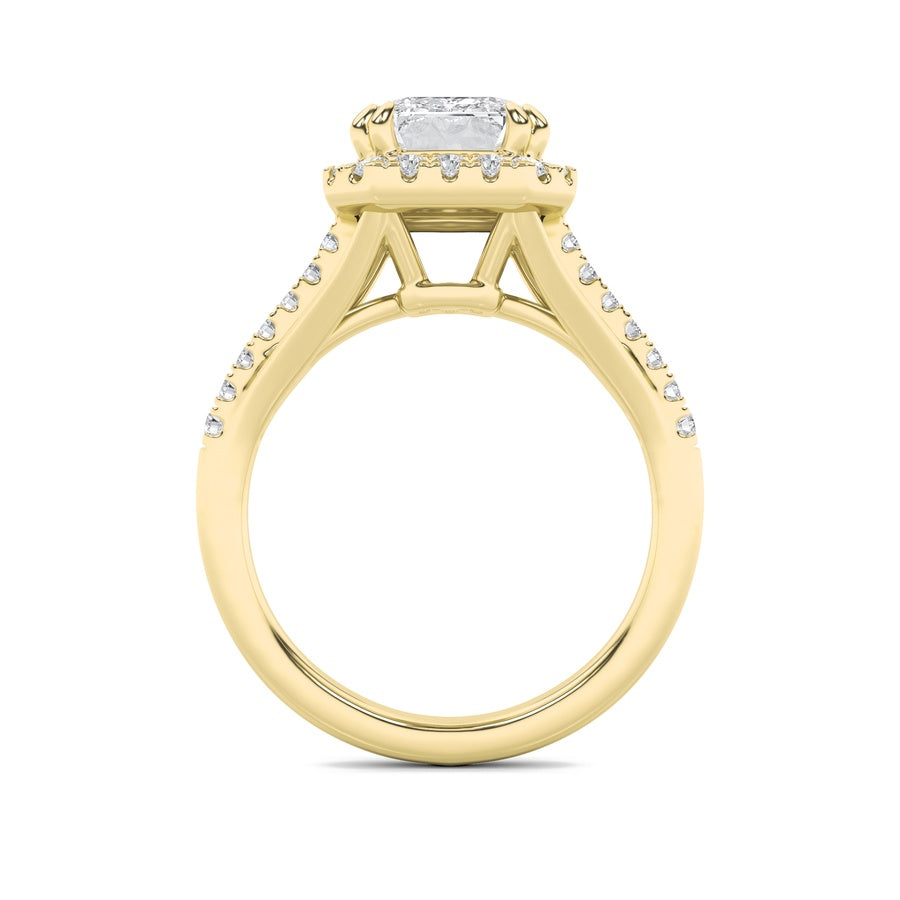 Emerald Shape Halo Accented Engagement Ring lab grown diamond