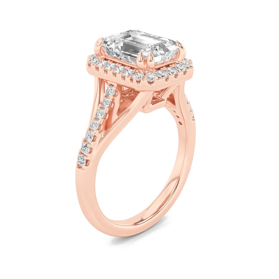 Emerald Shape Halo Accented Engagement Ring lab grown diamond