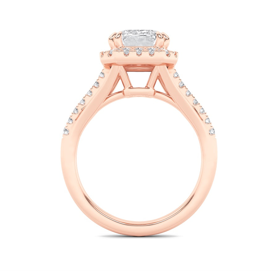 Emerald Shape Halo Accented Engagement Ring lab grown diamond