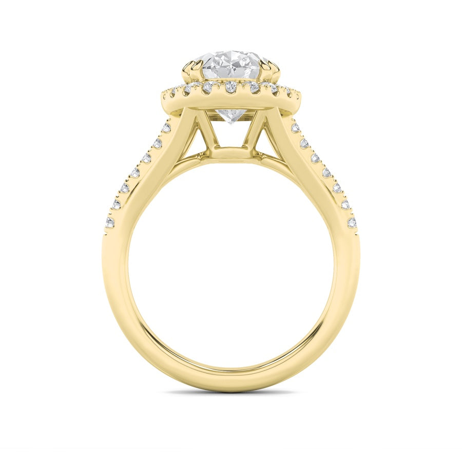3Cttw Oval Shaped Lab Grown Diamond (F/VS) Halo Accented Engagement Ring in 14K Gold