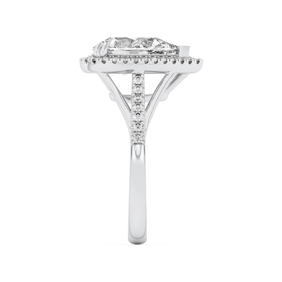 3Cttw Pear Shaped Lab Grown Diamond (F/VS) Halo Accented Engagement Ring in 14K Gold