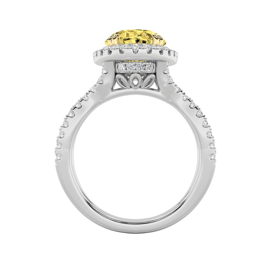 4Cttw Oval Shaped Lab Grown Diamond (F/VS) Split Shank Halo Engagement Ring in 14K Gold