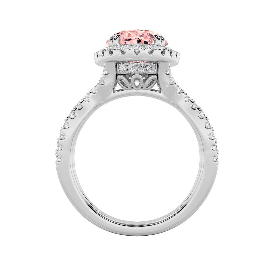 4Cttw Oval Shaped Lab Grown Diamond (F/VS) Split Shank Halo Engagement Ring in 14K Gold