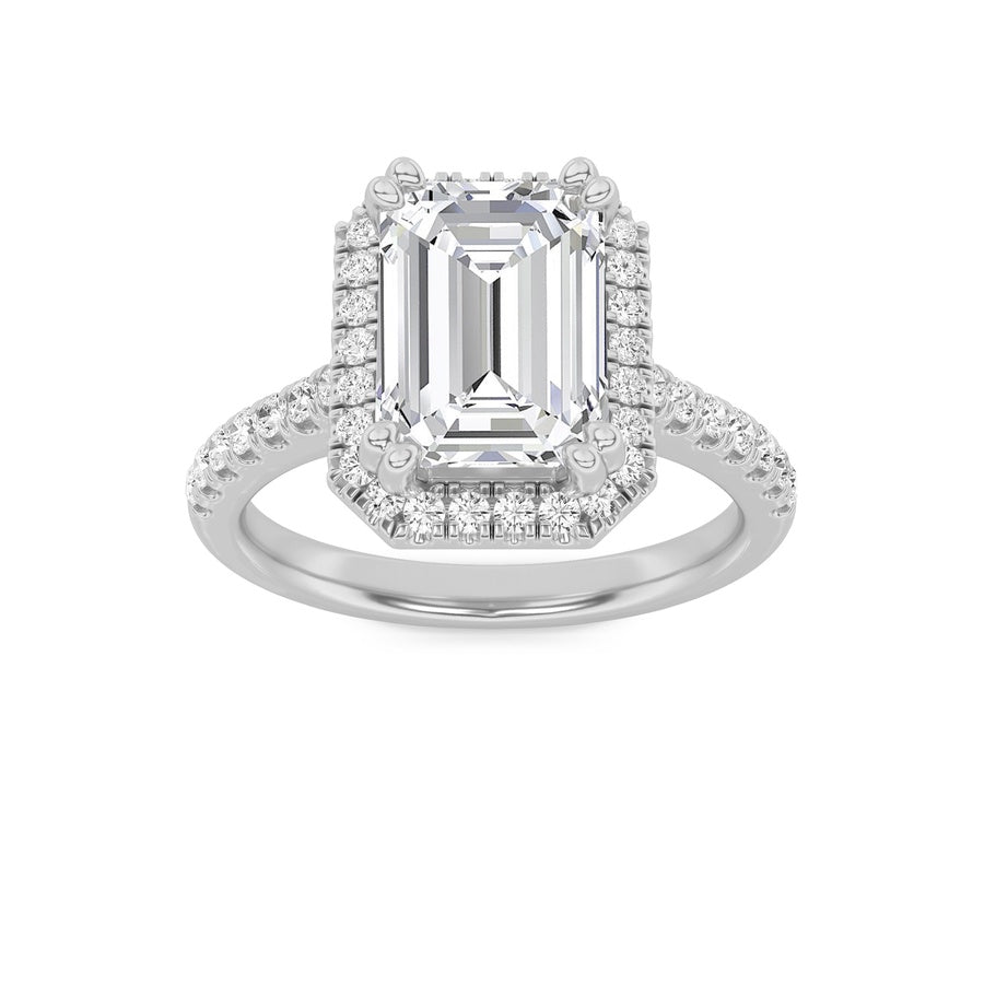 Emerald Shape Classic Halo Accented Engagement Ring lab grown diamond