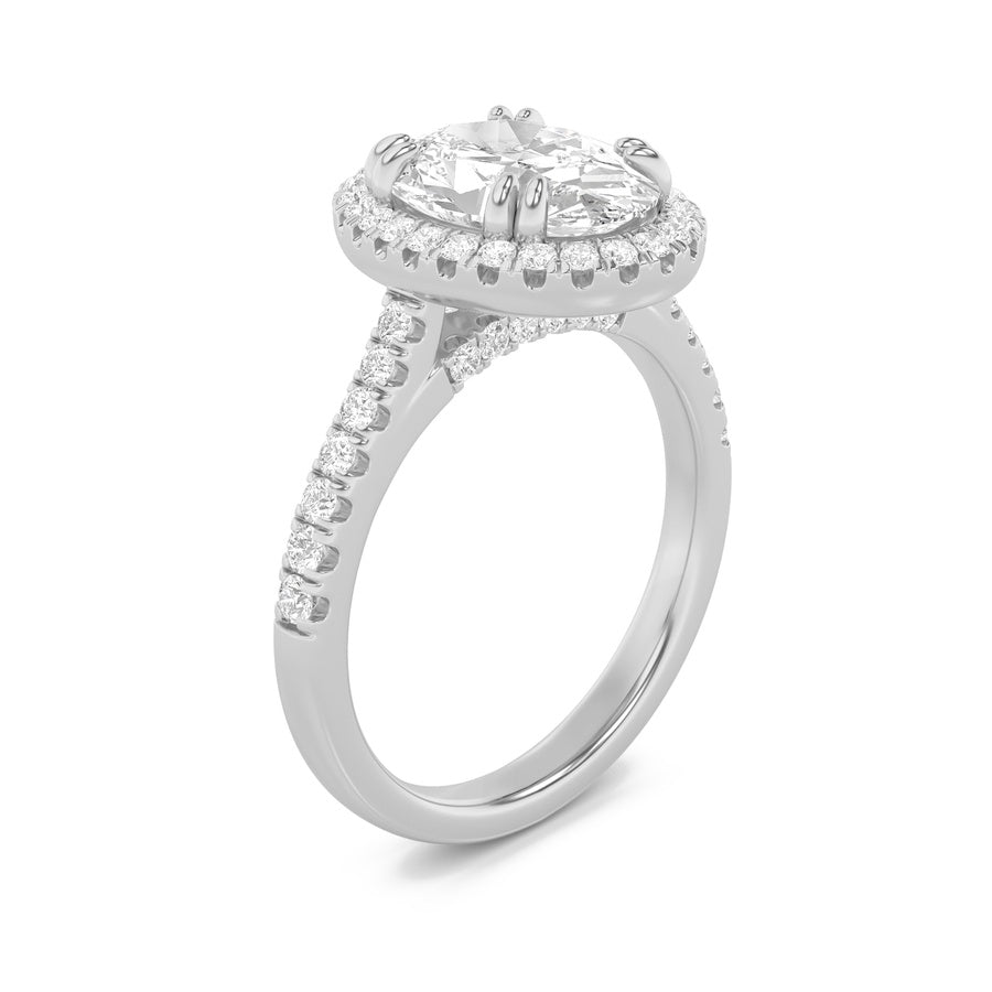 3Cttw Oval Shaped Lab Grown Diamond (F/VS) ClassicHalo Accented Engagement Ring in 14K Gold