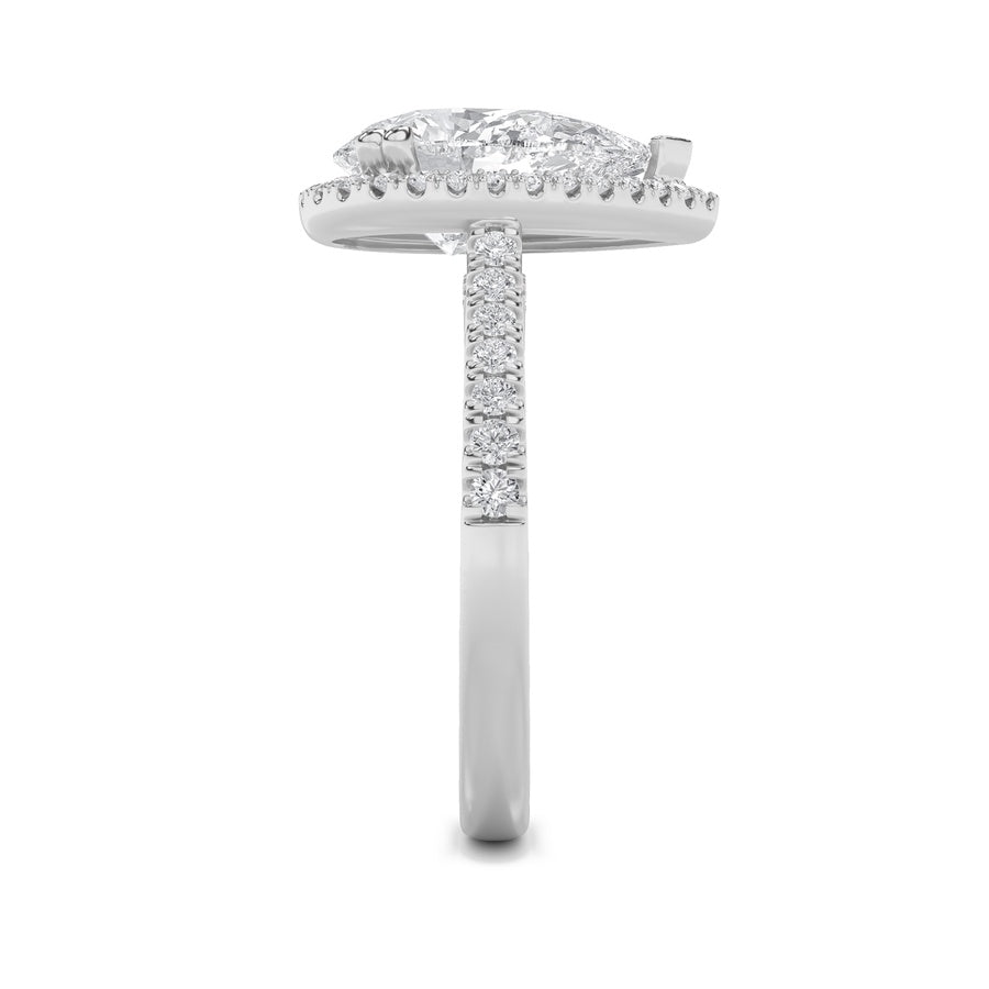 3Cttw Pear Shaped Lab Grown Diamond (F/VS) ClassicHalo Accented Engagement Ring in 14K Gold