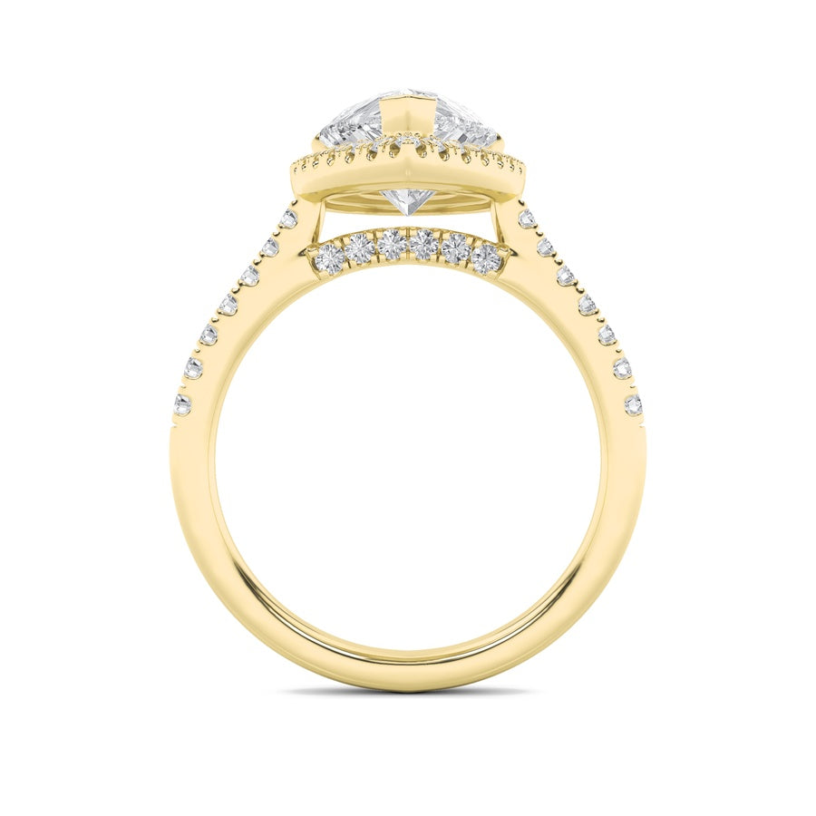 3Cttw Pear Shaped Lab Grown Diamond (F/VS) ClassicHalo Accented Engagement Ring in 14K Gold
