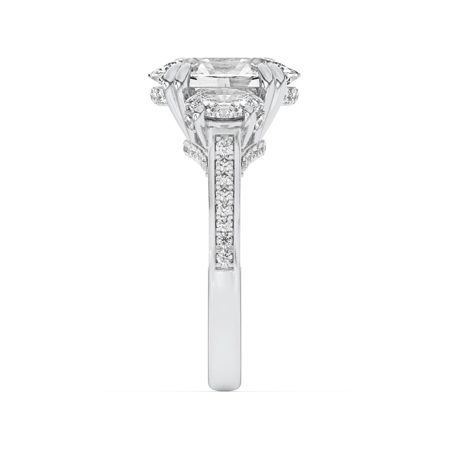 5Cttw Oval Shaped Lab Grown Diamond (F/VS) Three Stone Accented Engagement Ring in 14K Gold