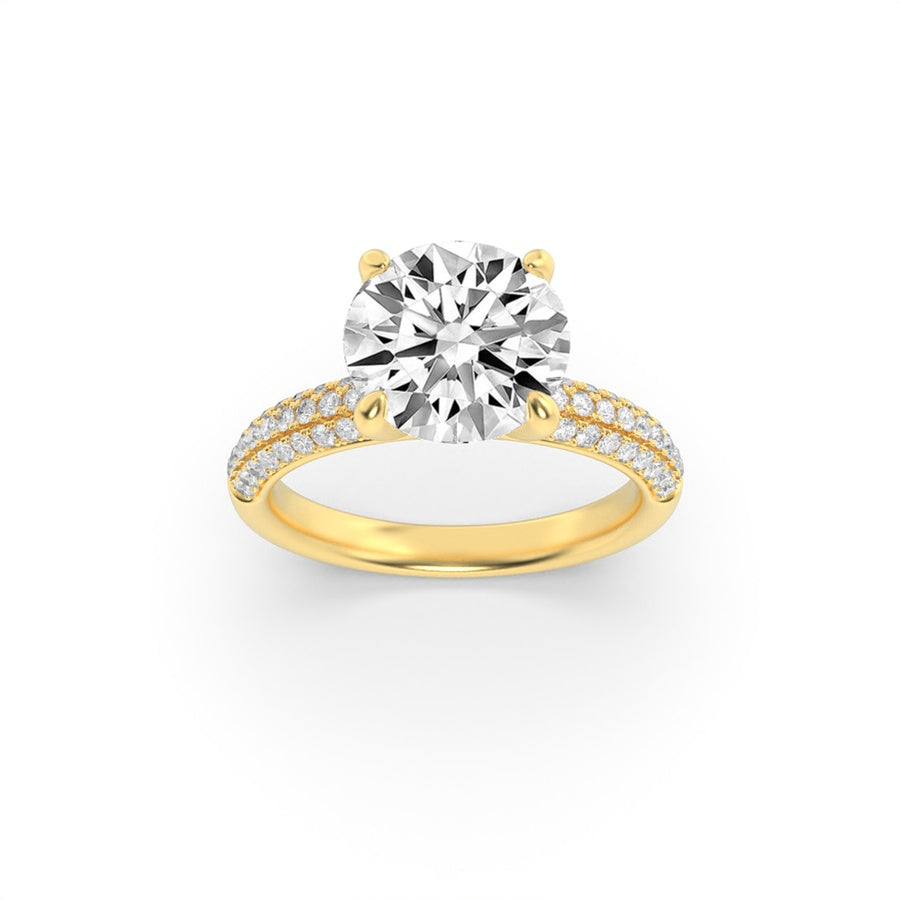 2.5Cttw Round Shaped Lab Grown Diamond (F/VS) Three Row Micro Pave Engagement Ring in 14K Gold