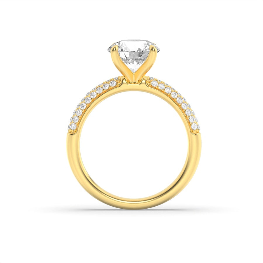 2.5Cttw Round Shaped Lab Grown Diamond (F/VS) Three Row Micro Pave Engagement Ring in 14K Gold