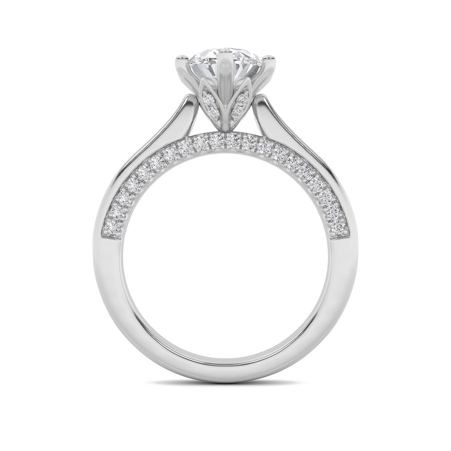 2Cttw Oval Shaped Lab Grown Diamond (F/VS) Tulip Motif Accented Engagement Ring in 14K Gold