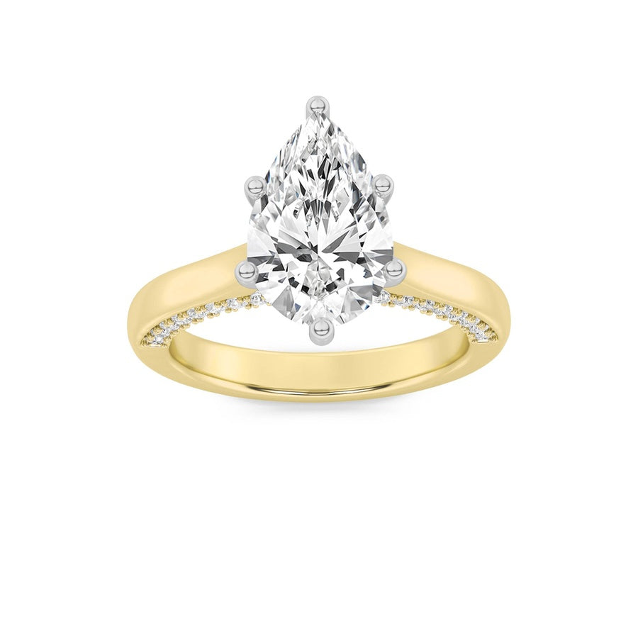 1.25Cttw Pear Shaped Lab Grown Diamond (F/VS) Tulip Motif Accented Engagement Ring in 14K Gold