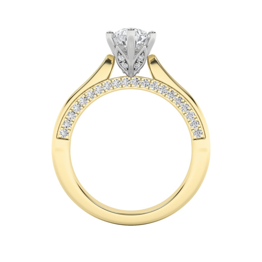1.25Cttw Pear Shaped Lab Grown Diamond (F/VS) Tulip Motif Accented Engagement Ring in 14K Gold
