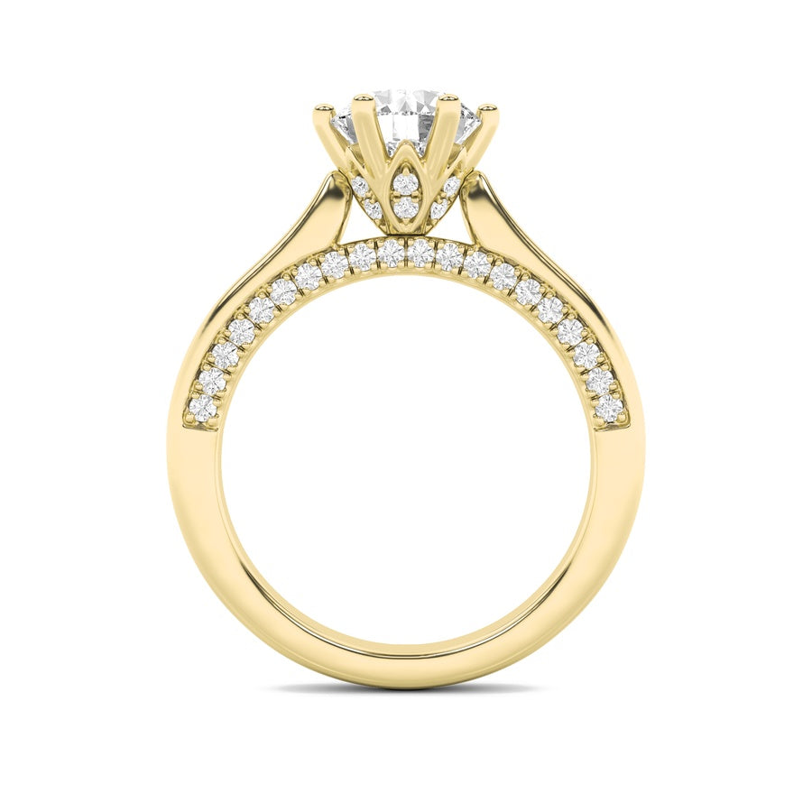 1.25Cttw Round Shaped Lab Grown Diamond (F/VS) Tulip Motif Accented Engagement Ring in 14K Gold