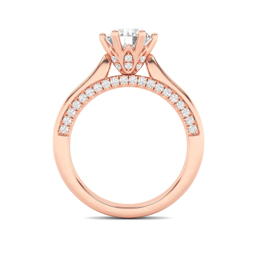 2Cttw Round Shaped Lab Grown Diamond (F/VS) TulipMotif Accented Engagement Ring in 14K Gold