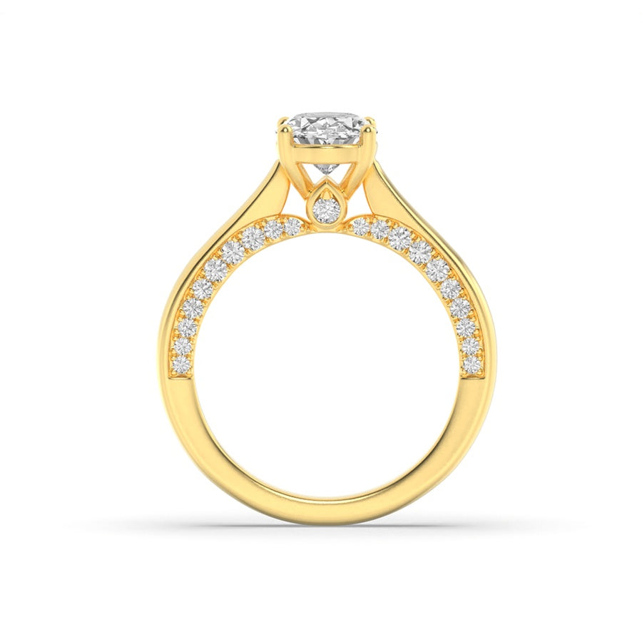2Cttw Oval Shaped Lab Grown Diamond (F/VS) Accented Bridge Shank Engagement Ring in 14K Gold