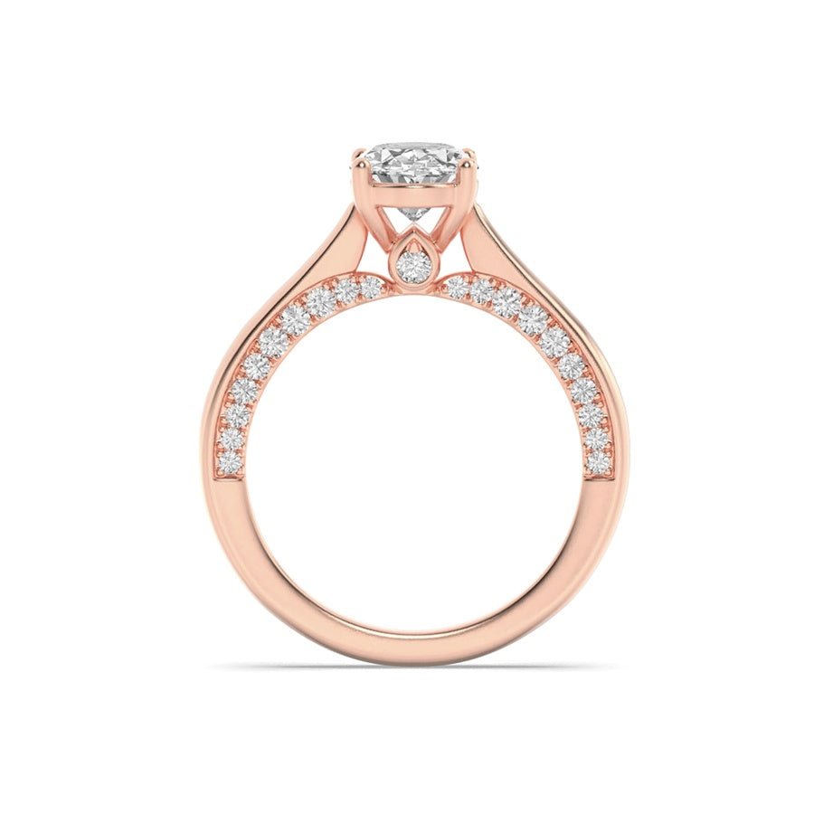 2Cttw Oval Shaped Lab Grown Diamond (F/VS) Accented Bridge Shank Engagement Ring in 14K Gold