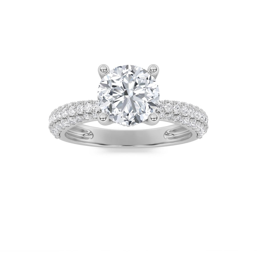 Round Shape Three Row Micro Pave Engagement Ring lab grown diamond