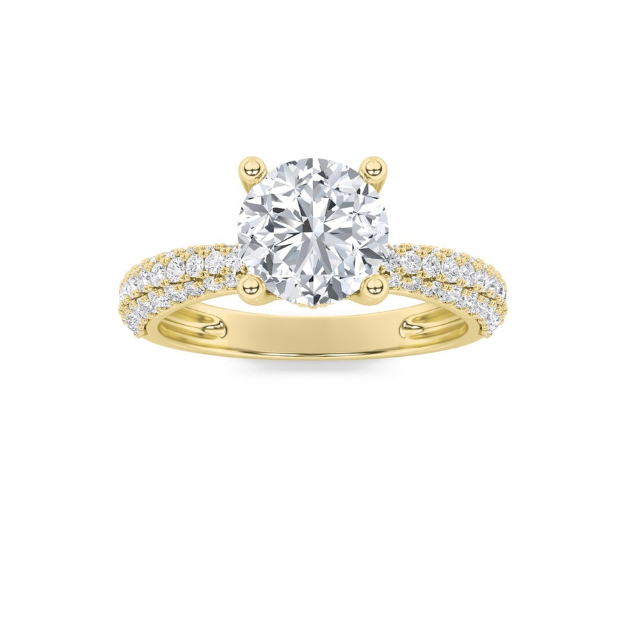Round Shape Three Row Micro Pave Engagement Ring lab grown diamond