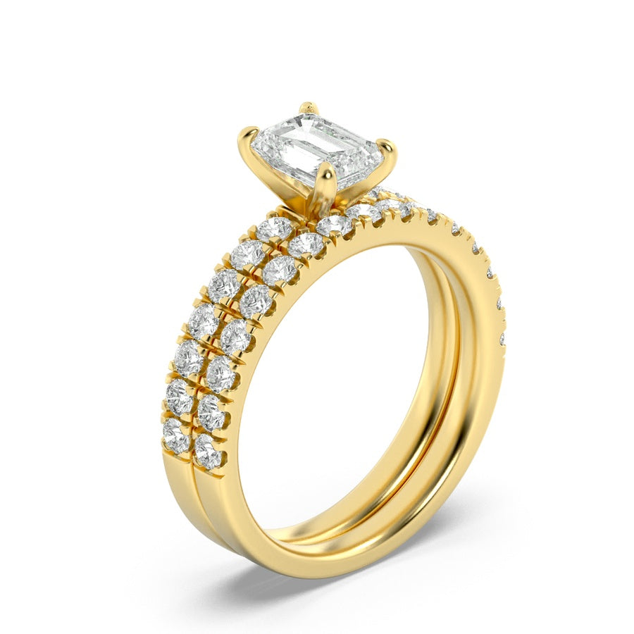 2Cttw Emerald Shaped Lab Grown Diamond (F/VS) Classic Accented  Set With Band and Engagement Ring in14K Gold