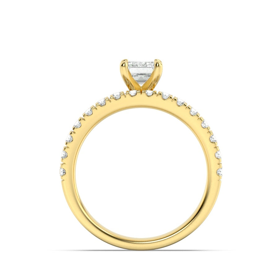 2Cttw Emerald Shaped Lab Grown Diamond (F/VS) Classic Accented  Set With Band and Engagement Ring in14K Gold