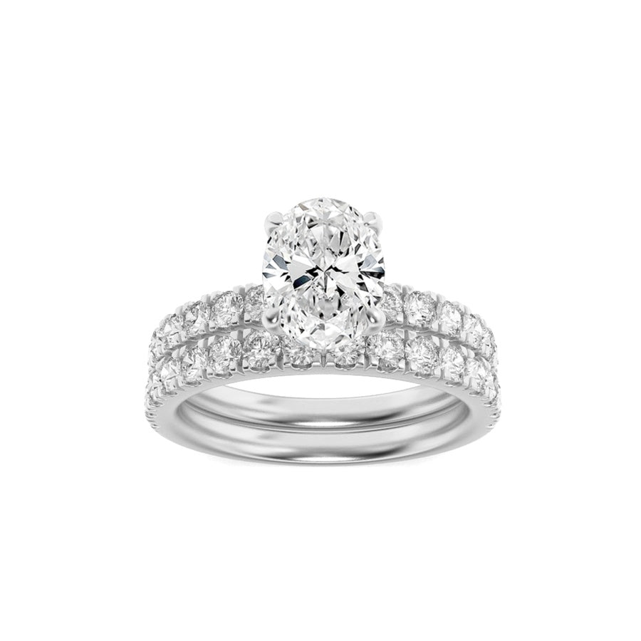 2Cttw Oval Shaped Lab Grown Diamond (F/VS) ClassicAccented  Set With Band and Engagement Ring in 14K Gold