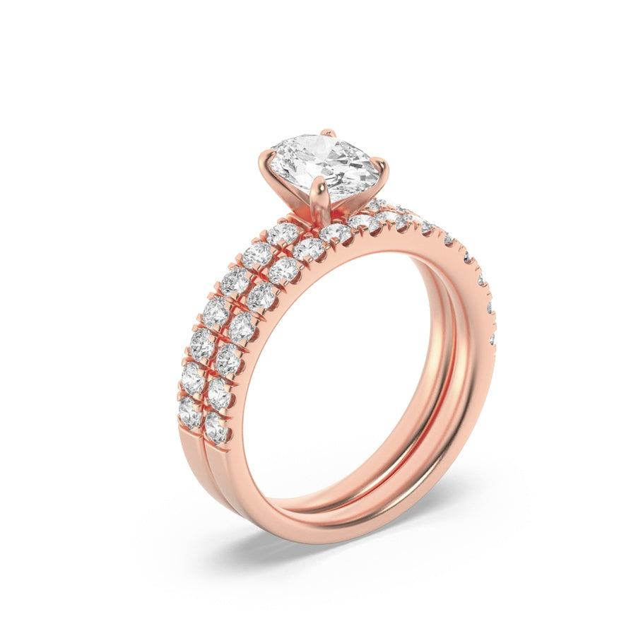 2Cttw Oval Shaped Lab Grown Diamond (F/VS) ClassicAccented  Set With Band and Engagement Ring in 14K Gold