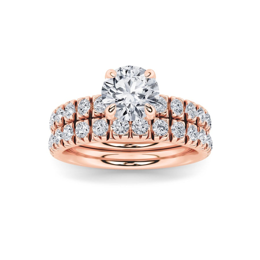 2Cttw Round Shaped Lab Grown Diamond (F/VS) Classic Accented Set With Band and Engagement Ring in 14K Gold
