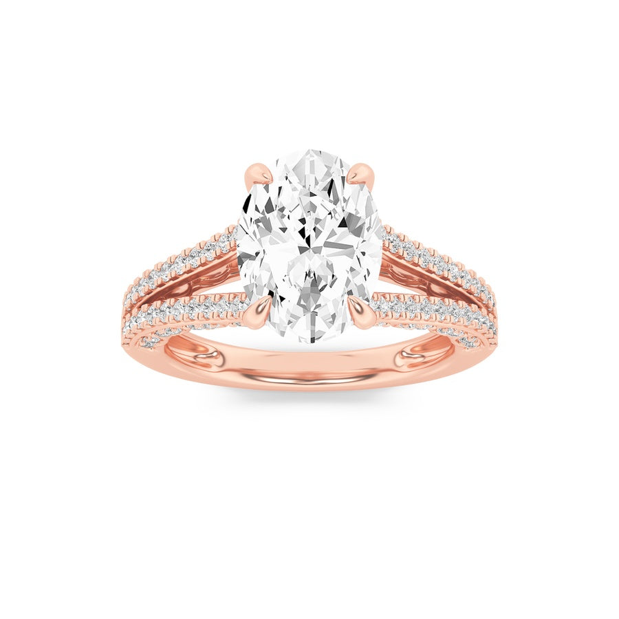 Oval Shape Split Shank Accented Engagement Ring lab grown diamond