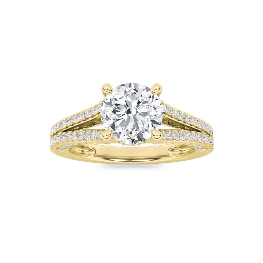 Round Shape Split Shank Accented Engagement Ring lab grown diamond