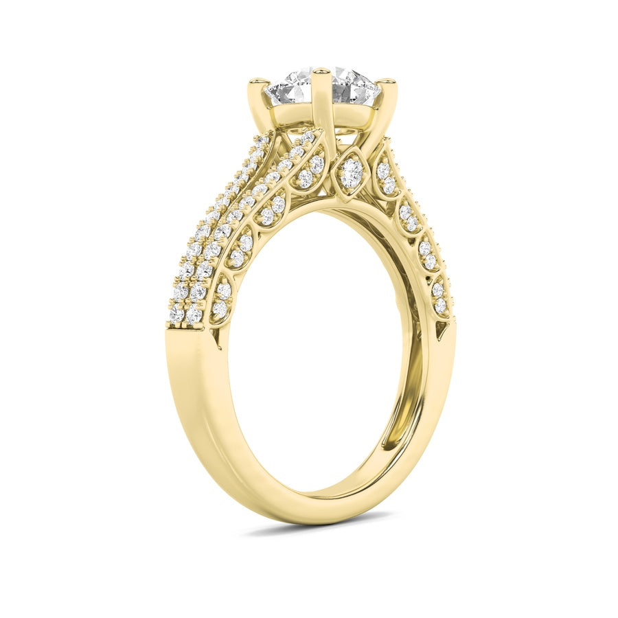 Round Shape Split Shank Accented Engagement Ring lab grown diamond