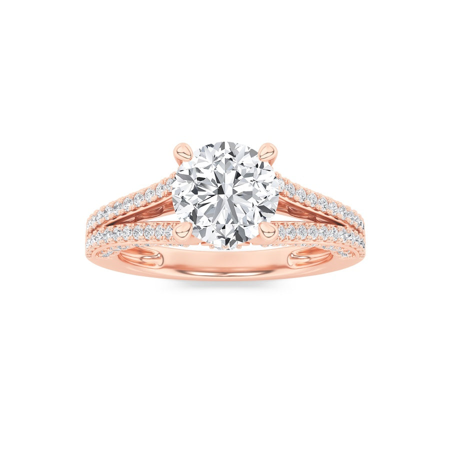 Round Shape Split Shank Accented Engagement Ring lab grown diamond