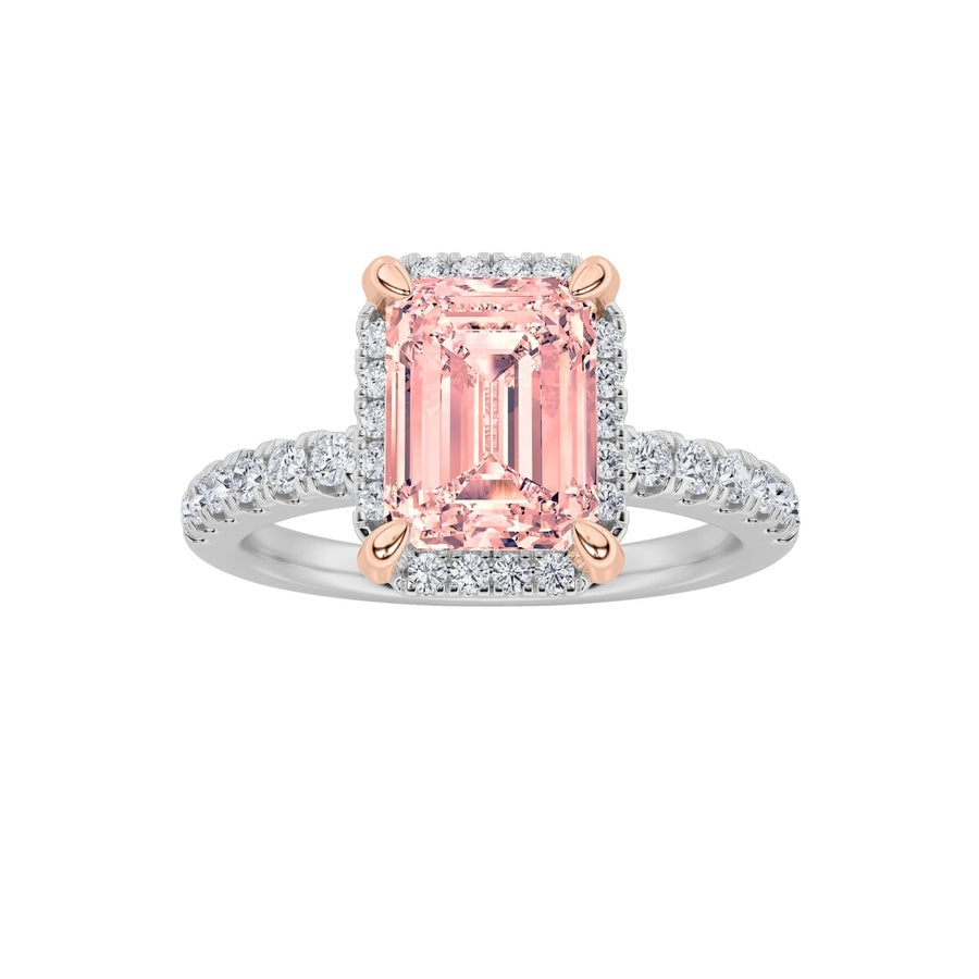 Emerald Shape Halo Accented Engagement Ring lab grown diamond