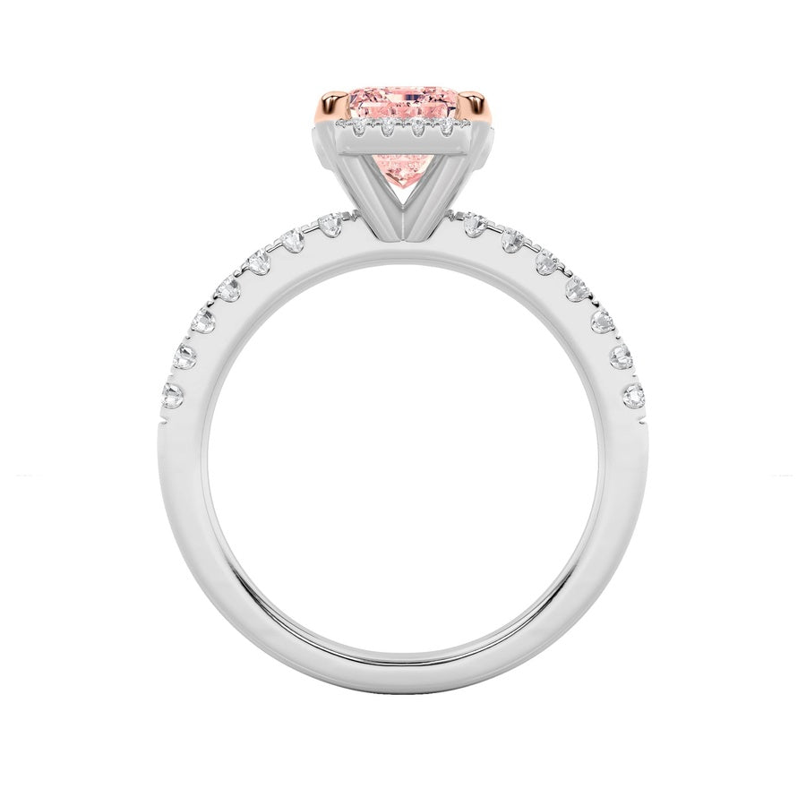 2Cttw Emerald Shaped Lab Grown Diamond (F/VS) HaloAccented Engagement Ring in 14K Gold