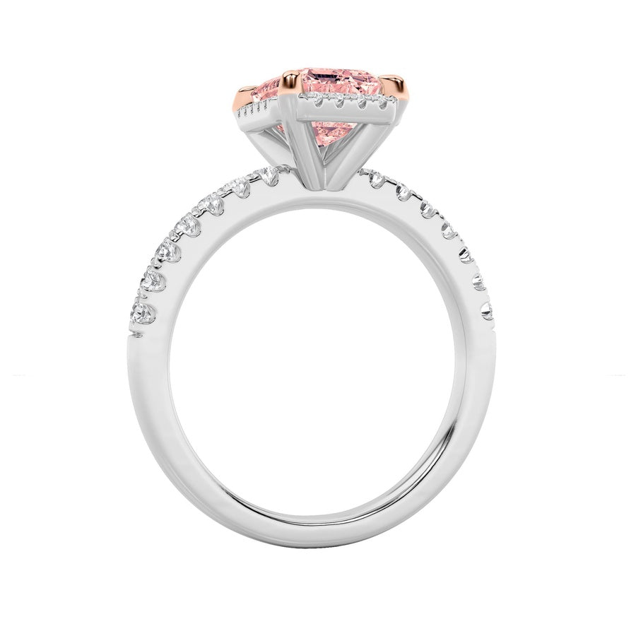 2Cttw Emerald Shaped Lab Grown Diamond (F/VS) HaloAccented Engagement Ring in 14K Gold