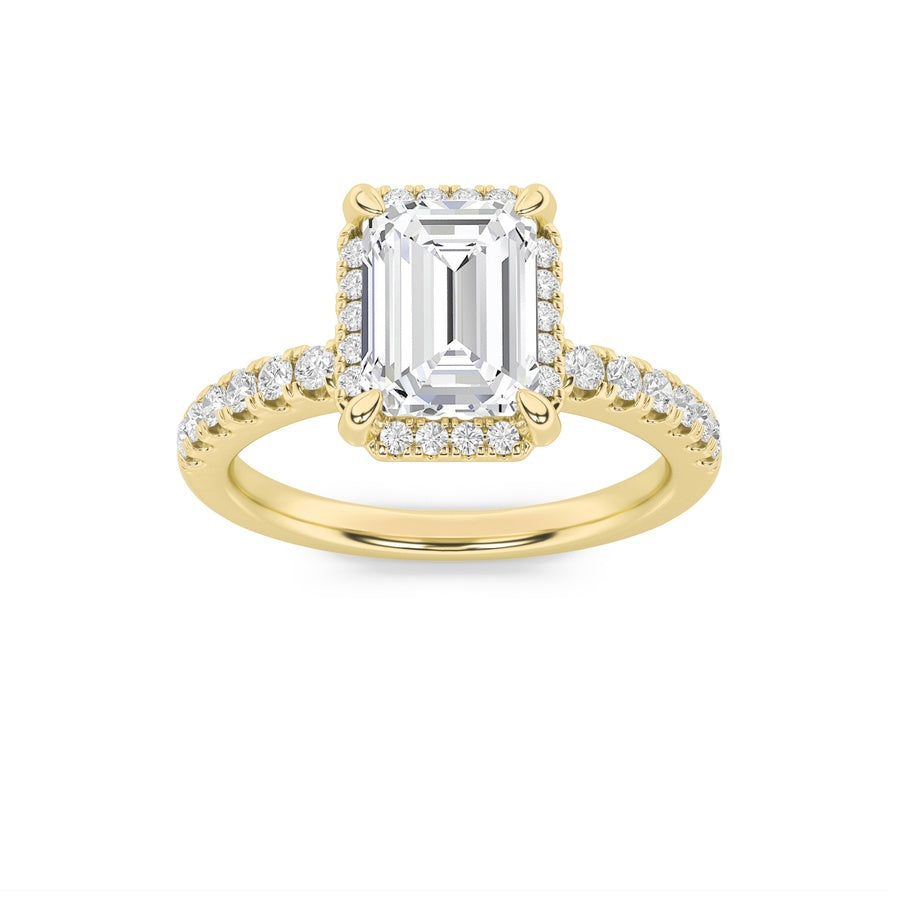 Emerald Shape Halo Accented Engagement Ring lab grown diamond