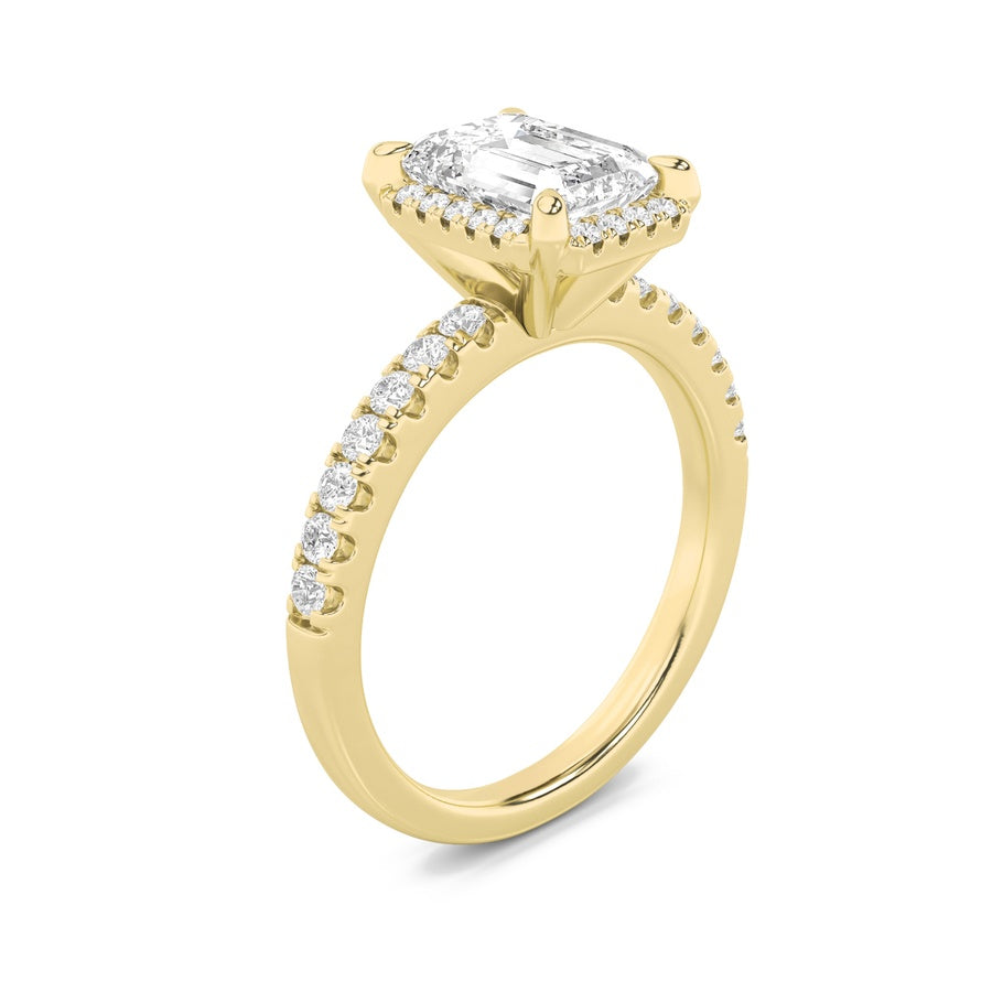 Emerald Shape Halo Accented Engagement Ring lab grown diamond