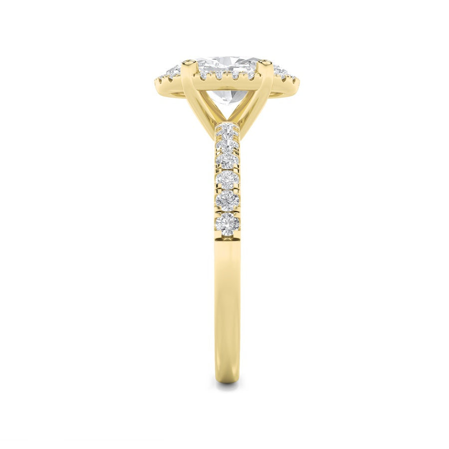 2Cttw Oval Shaped Lab Grown Diamond (F/VS) Halo Accented Engagement Ring in 14K Gold