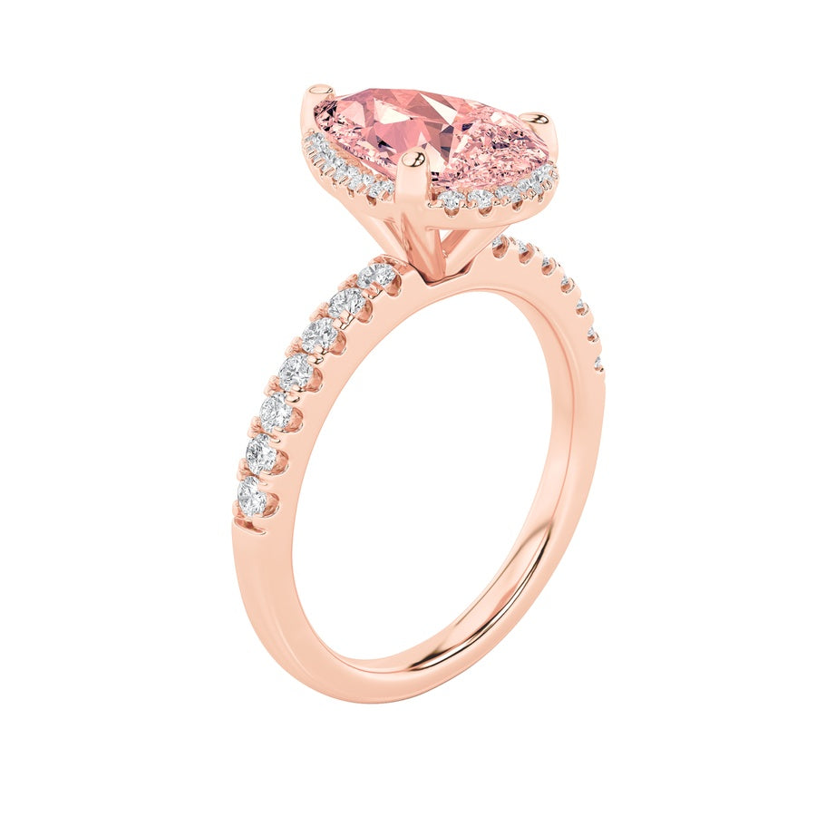 Pear Shape Halo Accented Engagement Ring lab grown diamond