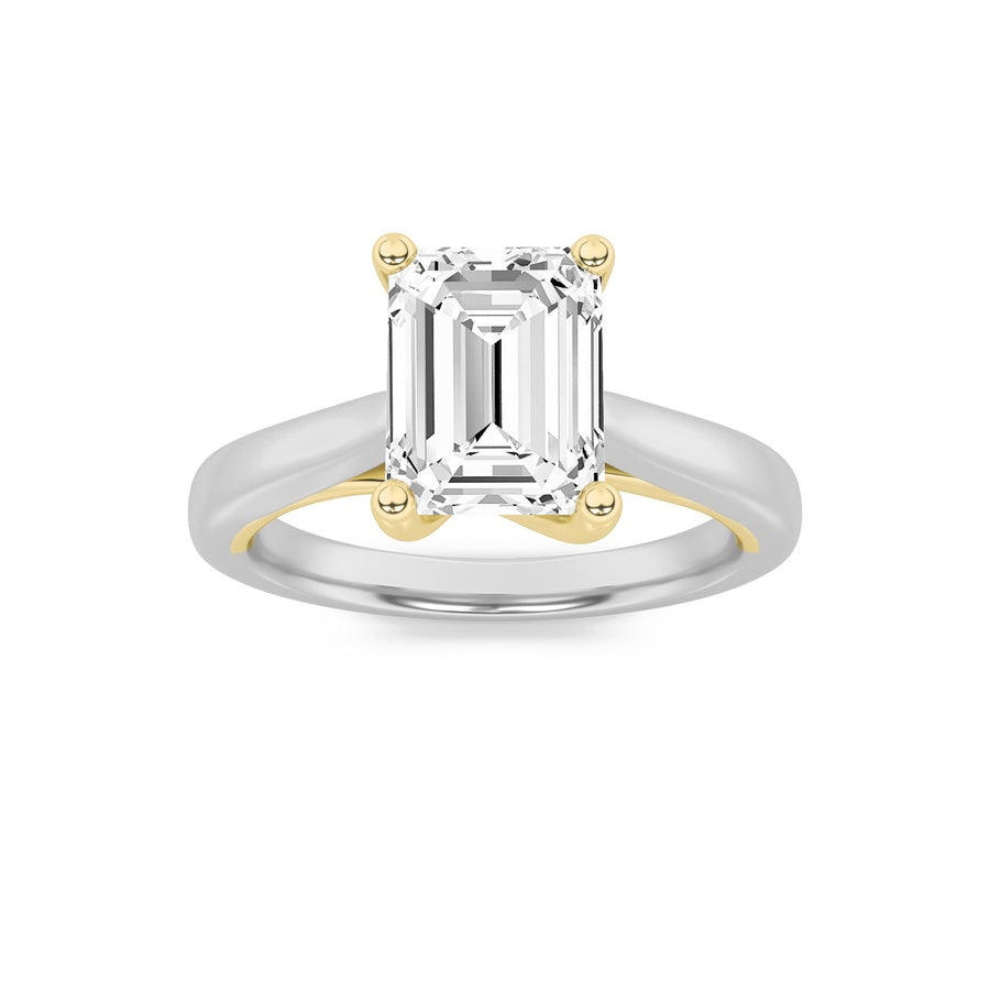 1Cttw Emerald Shaped Lab Grown Diamond (F/VS) TwoTone Cathedral Shank Engagement Ring in 14K Gold