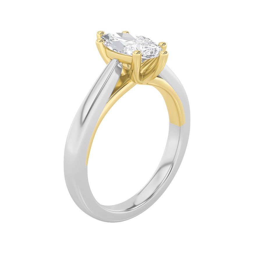 1Cttw Marquise Shaped Lab Grown Diamond (F/VS) TwoTone Six Prong Engagement Ring in 14K Gold