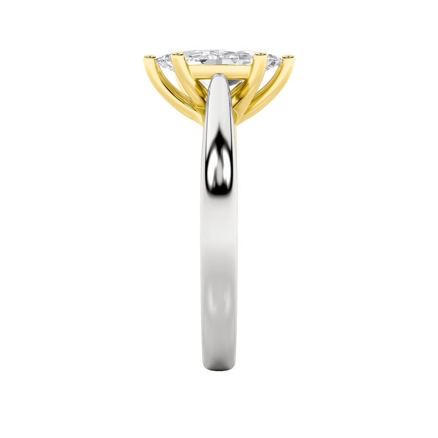 1Cttw Marquise Shaped Lab Grown Diamond (F/VS) TwoTone Six Prong Engagement Ring in 14K Gold