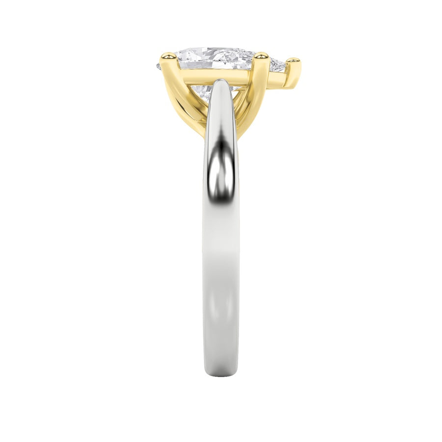 1Cttw Pear Shaped Lab Grown Diamond (F/VS) Two Tone Cathedral Shank Engagement Ring in 14K Gold